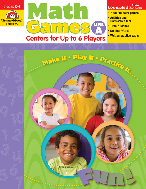 Evan-Moor Math Games: Centers For Up To 6 Players, Grades K-1 (Level A)- Teacher Resource, E-book