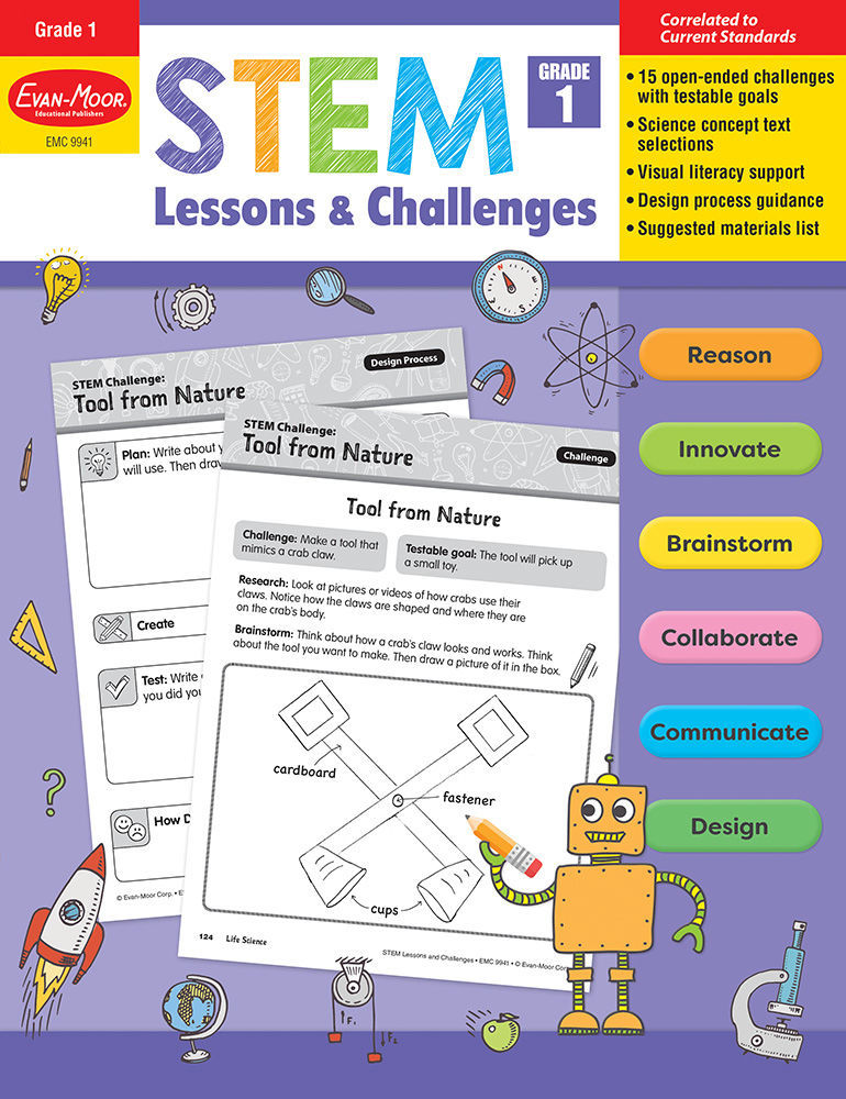 Evan-Moor STEM Lessons And Challenges, Grade 1 - Teacher Reproducibles, Print