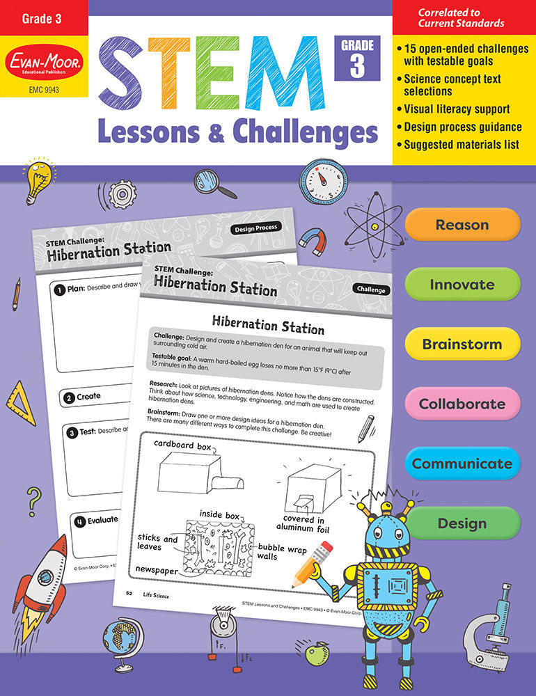 Evan-Moor STEM Lessons And Challenges, Grade 3 - Teacher Reproducibles, Print