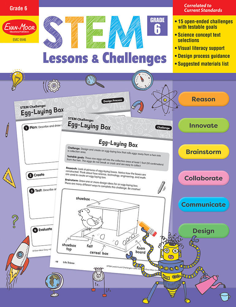 Evan-Moor STEM Lessons And Challenges, Grade 6 - Teacher Reproducibles, Print