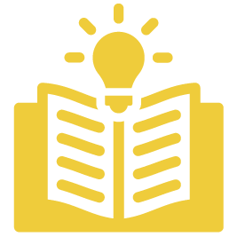 a yellow and black symbol with a light bulb above a book