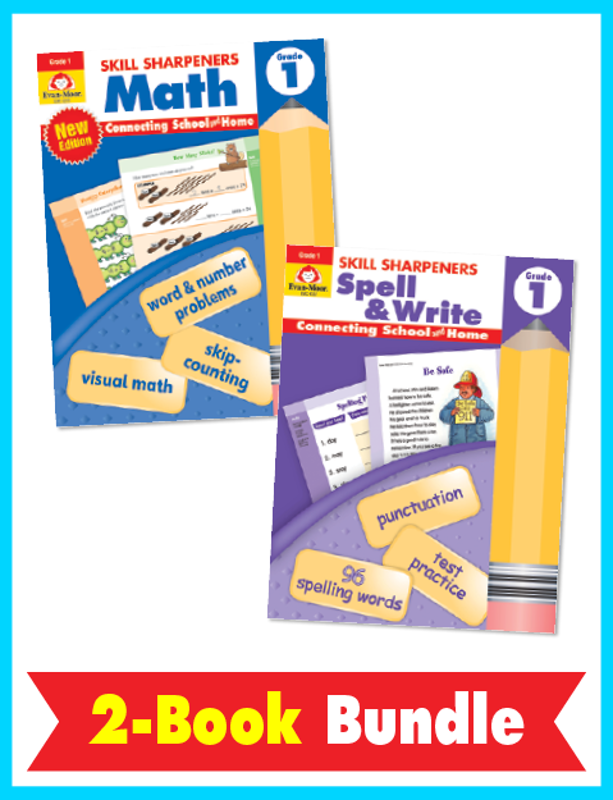 Skill Sharpeners Math and Spelling Bundle, Grade 1