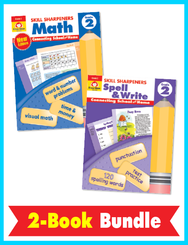 Skill Sharpeners Math and Spelling Bundle, Grade 2